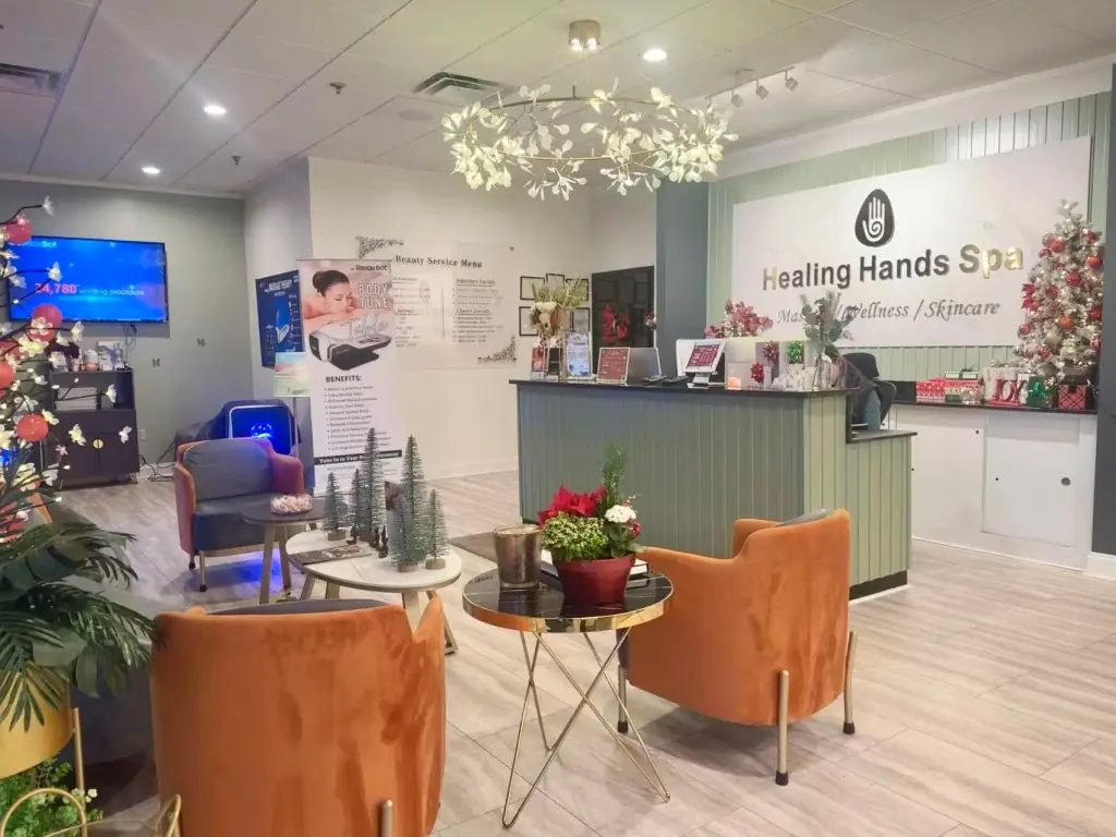 The reception area at Healing Hands Spa in Knoxville, where Student Massage Clinic guests check in before a supervised session